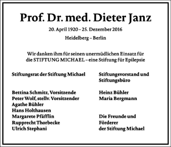 Traueranzeige von Prof. Dr. med. Dieter Janz von Frankfurter Allgemeine Zeitung