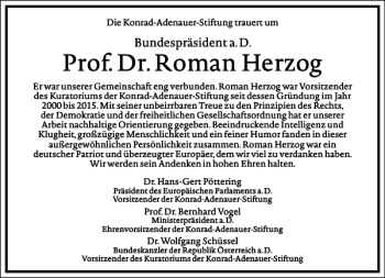 Traueranzeige von Prof.dr.roman Herzog von Frankfurter Allgemeine Zeitung