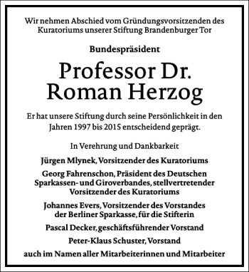 Traueranzeige von Professor Dr. Roman Herzog von Frankfurter Allgemeine Zeitung