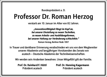 Traueranzeige von Professor Dr. Roman Herzog von Frankfurter Allgemeine Zeitung