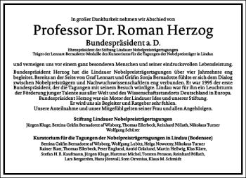 Traueranzeige von Professor Dr.roman Herzog von Frankfurter Allgemeine Zeitung