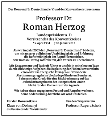 Traueranzeige von Roman Herzog von Frankfurter Allgemeine Zeitung