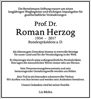 Traueranzeige von Roman Herzog von Frankfurter Allgemeine Zeitung