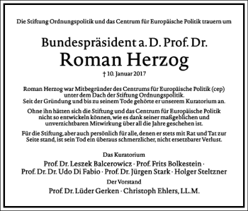 Traueranzeige von Roman Herzog von Frankfurter Allgemeine Zeitung