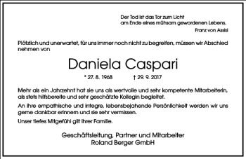 Traueranzeige von Daniela Caspari von Frankfurter Allgemeine Zeitung