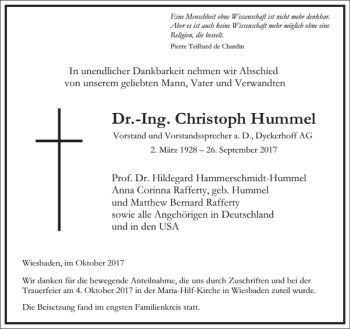 Traueranzeige von Dr.-Ing. Christoph Hummel von Frankfurter Allgemeine Zeitung