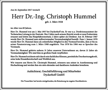 Traueranzeige von Dr.-Ing. Christoph Hummel von Frankfurter Allgemeine Zeitung