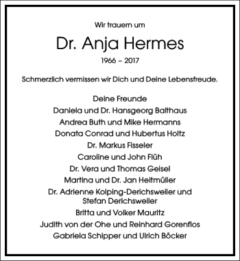 Traueranzeige von Dr. Anja Hermes von Frankfurter Allgemeine Zeitung