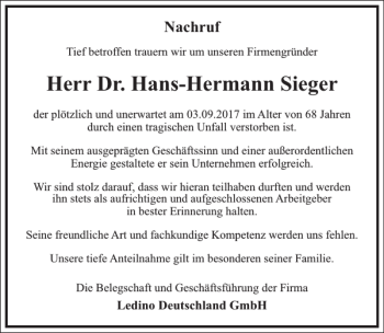 Traueranzeige von Dr. Hans-Hermann Sieger von Frankfurter Allgemeine Zeitung