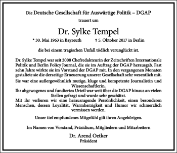 Traueranzeige von Dr. Sylke Tempel von Frankfurter Allgemeine Zeitung