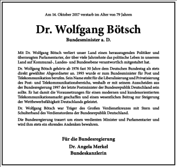 Traueranzeige von Dr. Wolfgang Bötsch von Frankfurter Allgemeine Zeitung