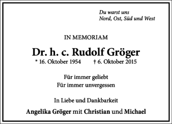 Traueranzeige von Dr. h. c. Rudolf Gröger von Frankfurter Allgemeine Zeitung