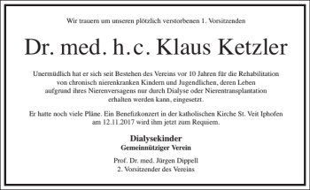 Traueranzeige von Dr. med. h. c. Klaus Ketzler  von Frankfurter Allgemeine Zeitung