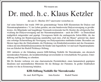 Traueranzeige von Dr. med. h. c. Klaus Ketzler  von Frankfurter Allgemeine Zeitung