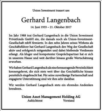Traueranzeige von Gerhard Langenbach von Frankfurter Allgemeine Zeitung