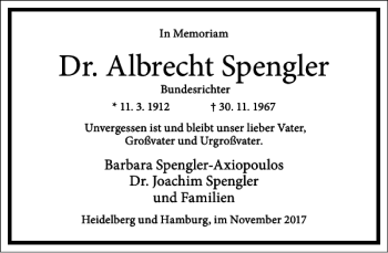 Traueranzeige von Dr. Albrecht Spengler von Frankfurter Allgemeine Zeitung