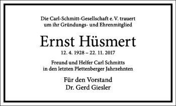 Traueranzeige von Ernst Hüsmert von Frankfurter Allgemeine Zeitung