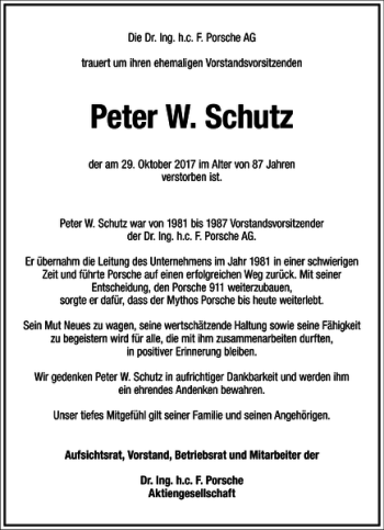 Traueranzeige von Peter W. Schultz von Frankfurter Allgemeine Zeitung