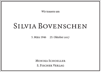 Traueranzeige von Silvia Bovenschen von Frankfurter Allgemeine Zeitung