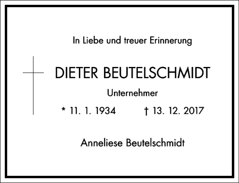  Traueranzeige für DIETER BEUTELSCHMIDT vom 23.12.2017 aus Frankfurter Allgemeine Zeitung