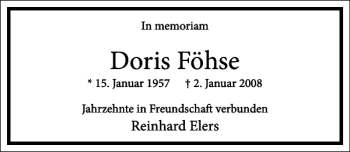 Traueranzeige von Doris Föhse von Frankfurter Allgemeine Zeitung