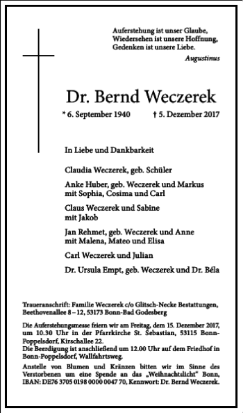 Traueranzeige von Dr. Bernd Weczerek von Frankfurter Allgemeine Zeitung