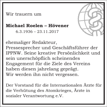 Traueranzeige von Michael Roelen-Hövener von Frankfurter Allgemeine Zeitung