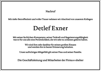 Traueranzeige von Detlef Exner von Frankfurter Allgemeine Zeitung