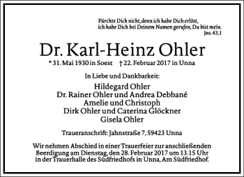 Traueranzeige von Dr. Karl-Heinz Ohler von Frankfurter Allgemeine Zeitung