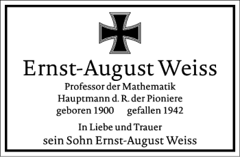 Traueranzeige von Ernst-August Weiss von Frankfurter Allgemeine Zeitung