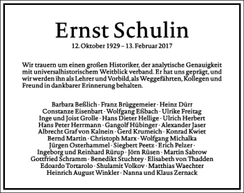 Traueranzeige von Ernst Schulin von Frankfurter Allgemeine Zeitung
