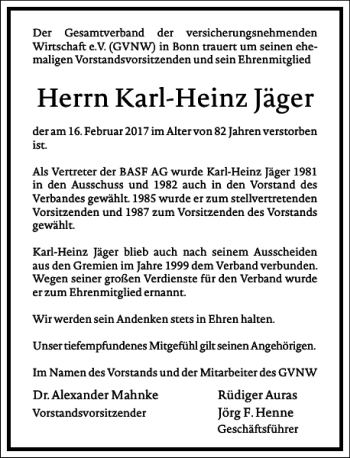 Traueranzeige von Karl-Heinz Jäger von Frankfurter Allgemeine Zeitung