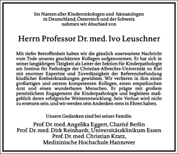 Traueranzeige von Professor Dr. med. Ivo Leuschner von Frankfurter Allgemeine Zeitung