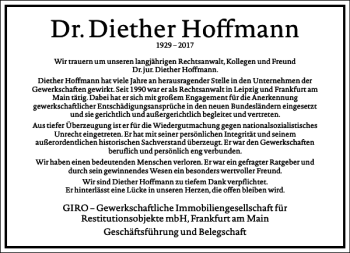 Traueranzeige von Dr. Diether Hoffmann von Frankfurter Allgemeine Zeitung