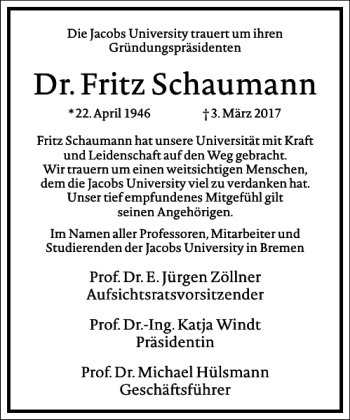 Traueranzeige von Dr. Fritz Schaumann von Frankfurter Allgemeine Zeitung