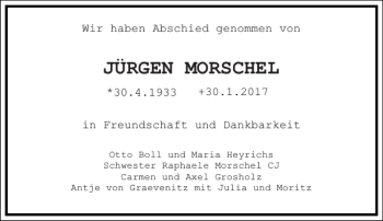 Traueranzeige von JÜRGEN MORSCHEL von Frankfurter Allgemeine Zeitung