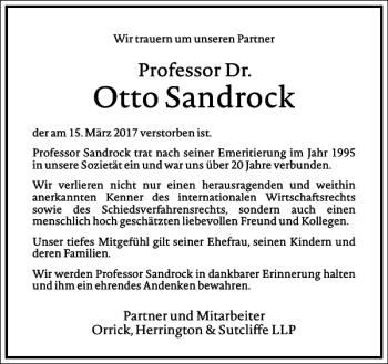 Traueranzeige von Otto Sandrock von Frankfurter Allgemeine Zeitung