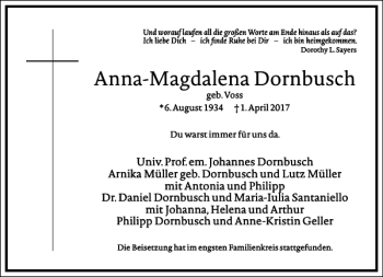 Traueranzeige von Anna-Magdalena Dornbusch von Frankfurter Allgemeine Zeitung