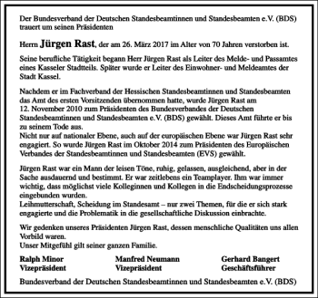 Traueranzeige von Jürgen Rast von Frankfurter Allgemeine Zeitung