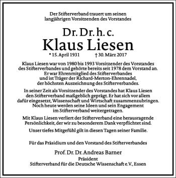 Traueranzeige von Klaus Liesen von Frankfurter Allgemeine Zeitung