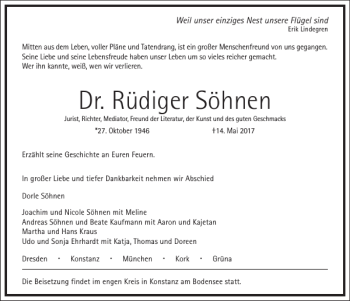 Traueranzeige von Dr. Rüdiger Söhnen von Frankfurter Allgemeine Zeitung