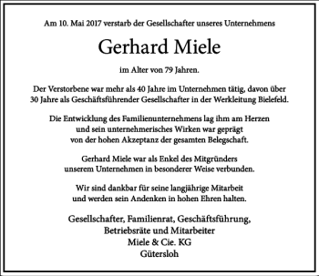 Traueranzeige von Gerhard Miele von Frankfurter Allgemeine Zeitung