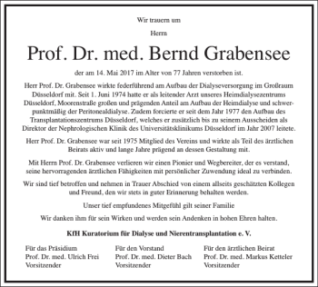 Traueranzeige von Prof. Dr. med. Bernd Grabensee von Frankfurter Allgemeine Zeitung