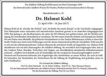 Traueranzeige von Dr. Helmut Kohl von Frankfurter Allgemeine Zeitung