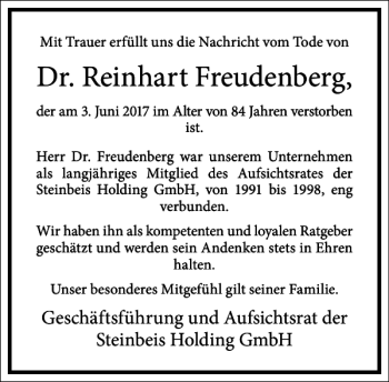 Traueranzeige von Dr. Reinhart Freudenberg von Frankfurter Allgemeine Zeitung