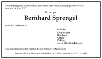 Traueranzeige von Bernhard Sprengel von Frankfurter Allgemeine Zeitung