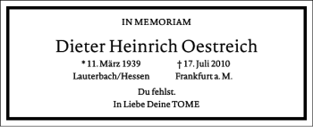 Traueranzeige von Dieter Heinrich Oestreich von Frankfurter Allgemeine Zeitung