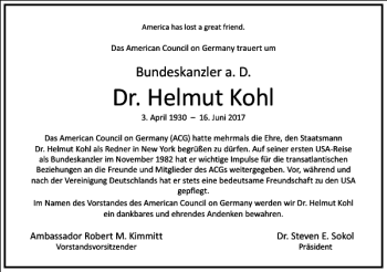 Traueranzeige von Dr. Helmut Kohl von Frankfurter Allgemeine Zeitung