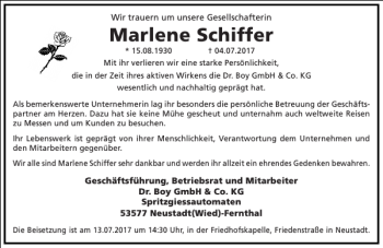 Traueranzeige von Marlene Schiffer von Frankfurter Allgemeine Zeitung