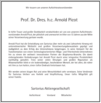 Traueranzeige von Prof. Dr. Dres. h. c. Arnold Picot  von Frankfurter Allgemeine Zeitung